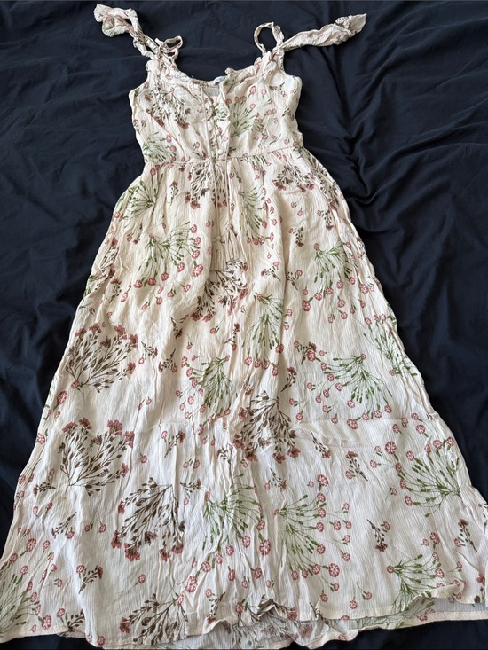 Patrons of Peace Dresses & Skirts - Patrons of Peace Cream Boho Dress with Green and Pink Floral Print